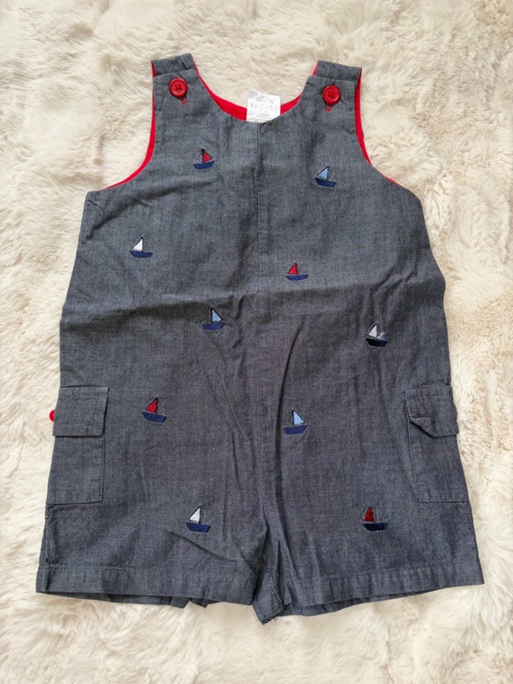 Good Lad Grey Sailboat Romper with Red Trim